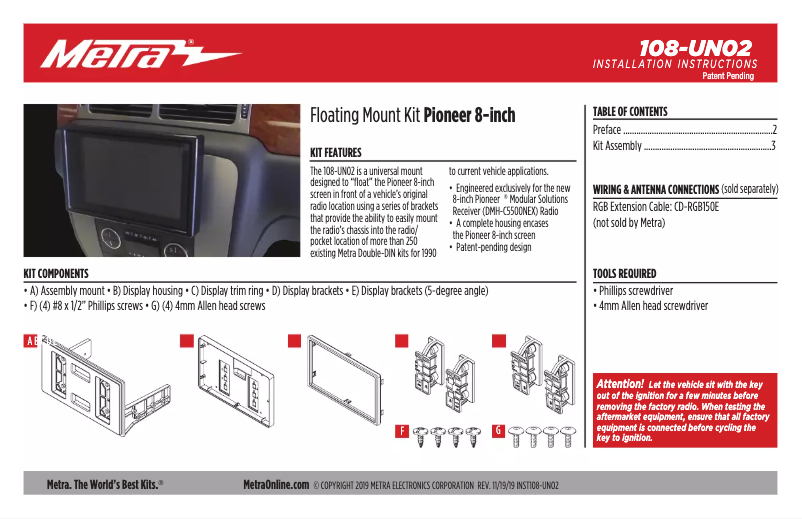 Page 1 of the manual Installation Guide Metra 108-UN02