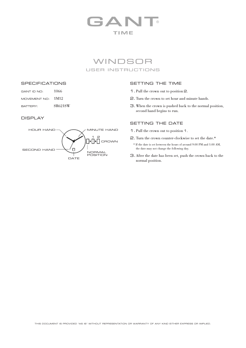 Page n°1 - Manuel utilisateur Gant Windsor 1066