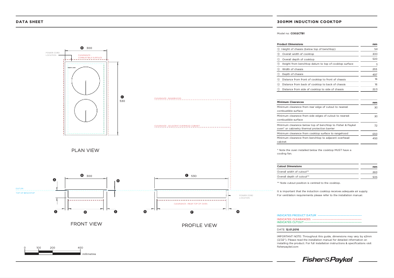 Page 1 de la notice Fiche technique Fisher & Paykel CI302CTB1