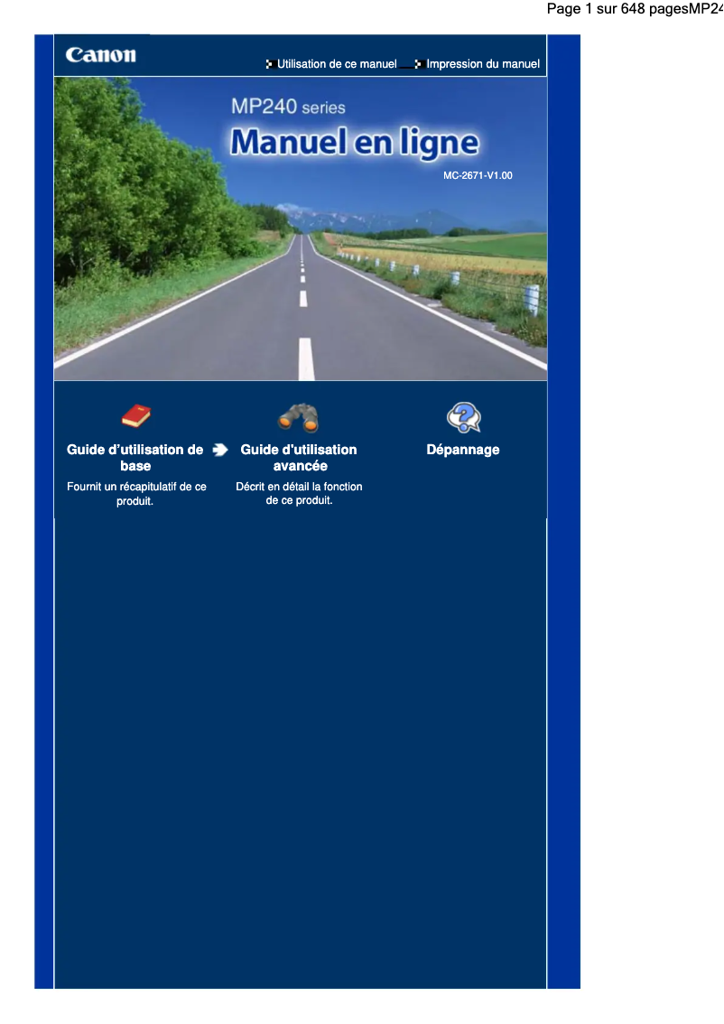 Page 1 de la notice Manuel utilisateur Canon Pixma MP240