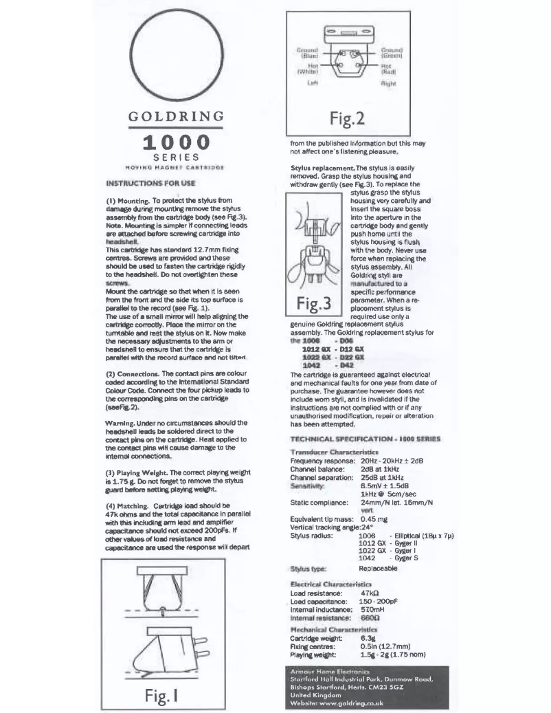 Page 1 de la notice Manuel utilisateur Goldring 1006