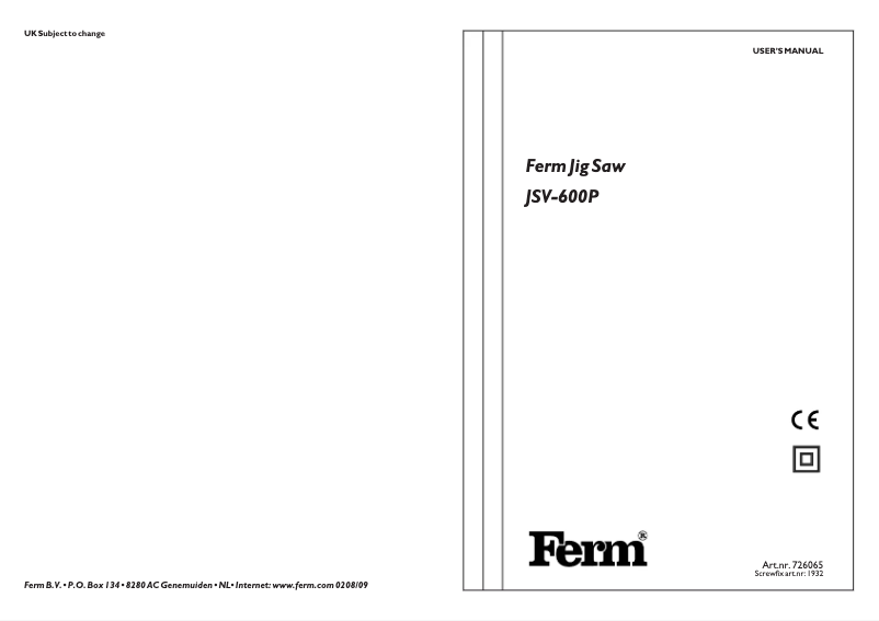 Page n°1 - Manuel utilisateur Ferm JSV-600P