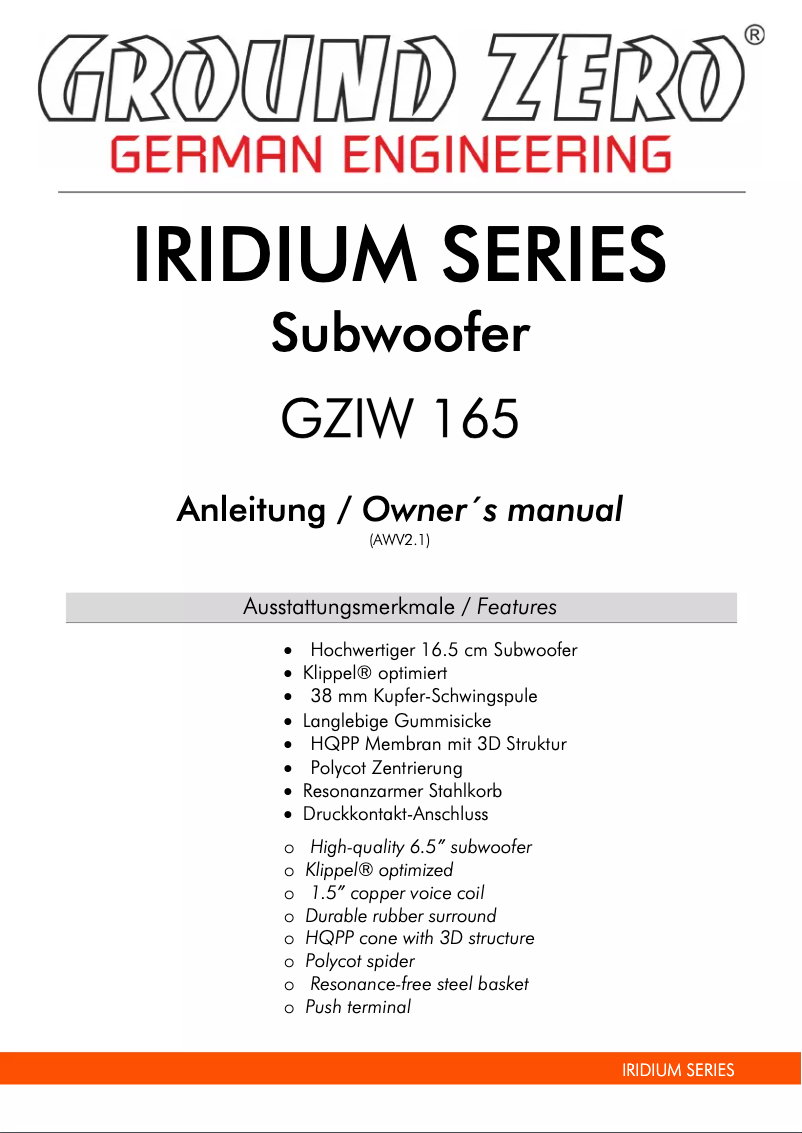 Imagen de la primera página del manual del dispositivo GZIW 165