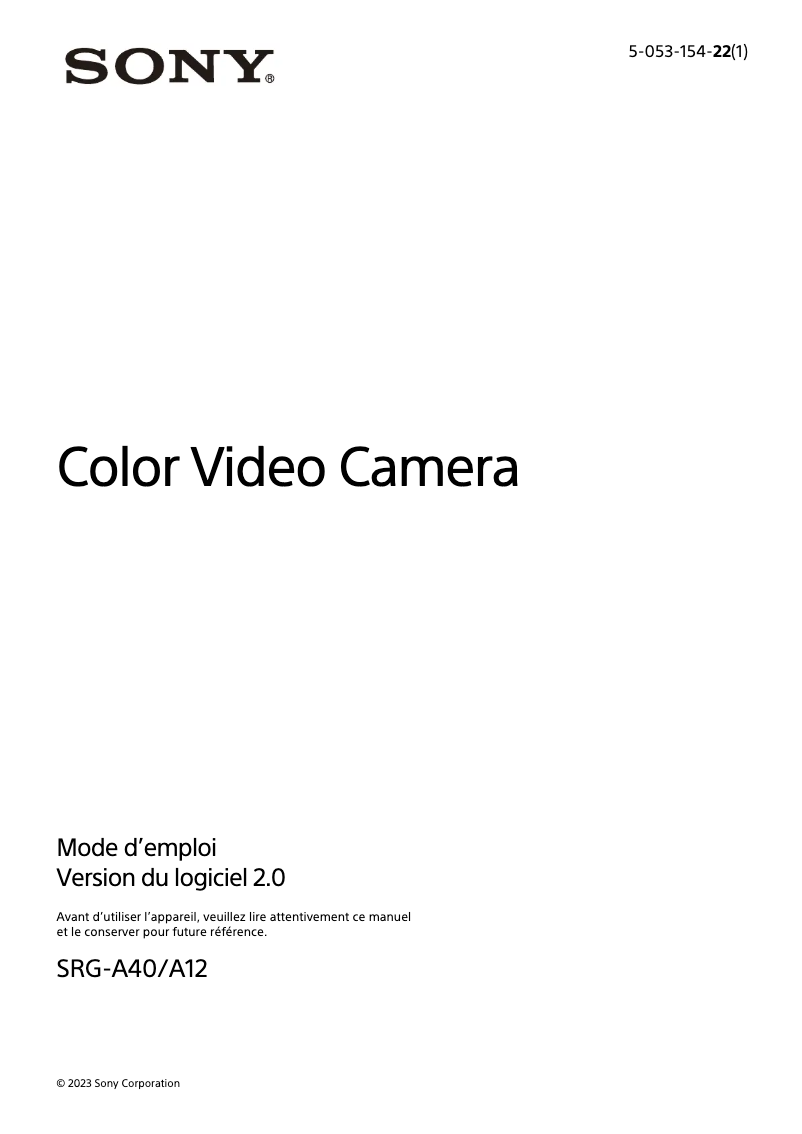 Page 1 de la notice Manuel utilisateur Sony SRG-A12