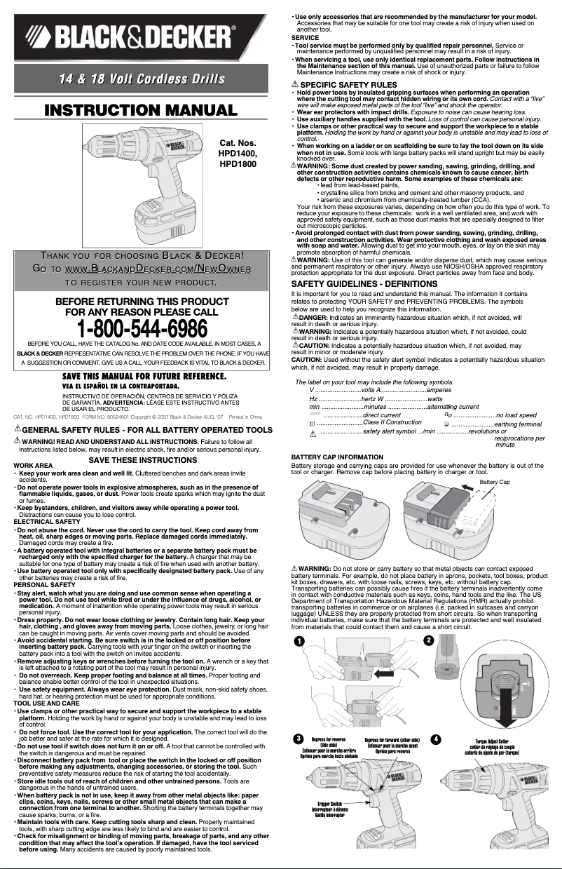 Page 1 de la notice Manuel utilisateur Black & Decker HPD1400