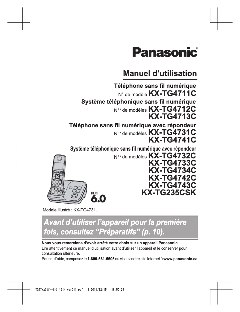 Page n°1 - Manuel utilisateur Panasonic KX-TG4731