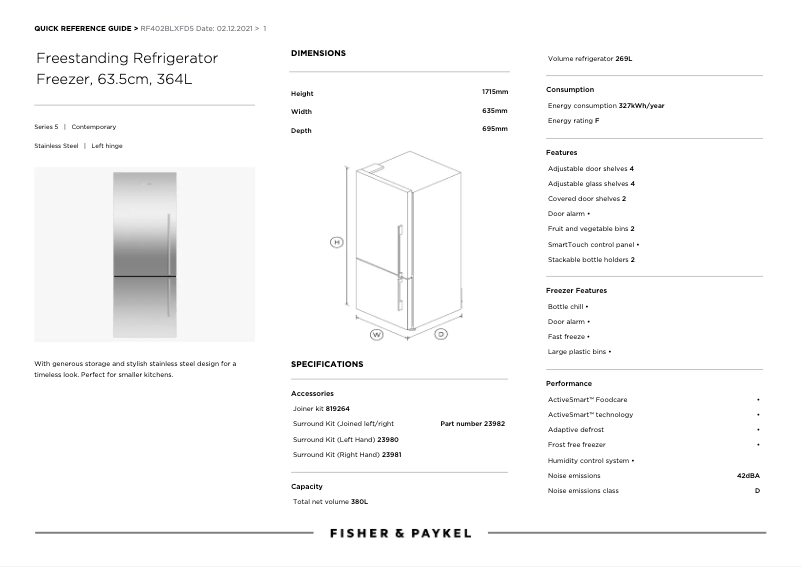 Page n°1 - Manuel utilisateur Fisher & Paykel RF402BLXFD5