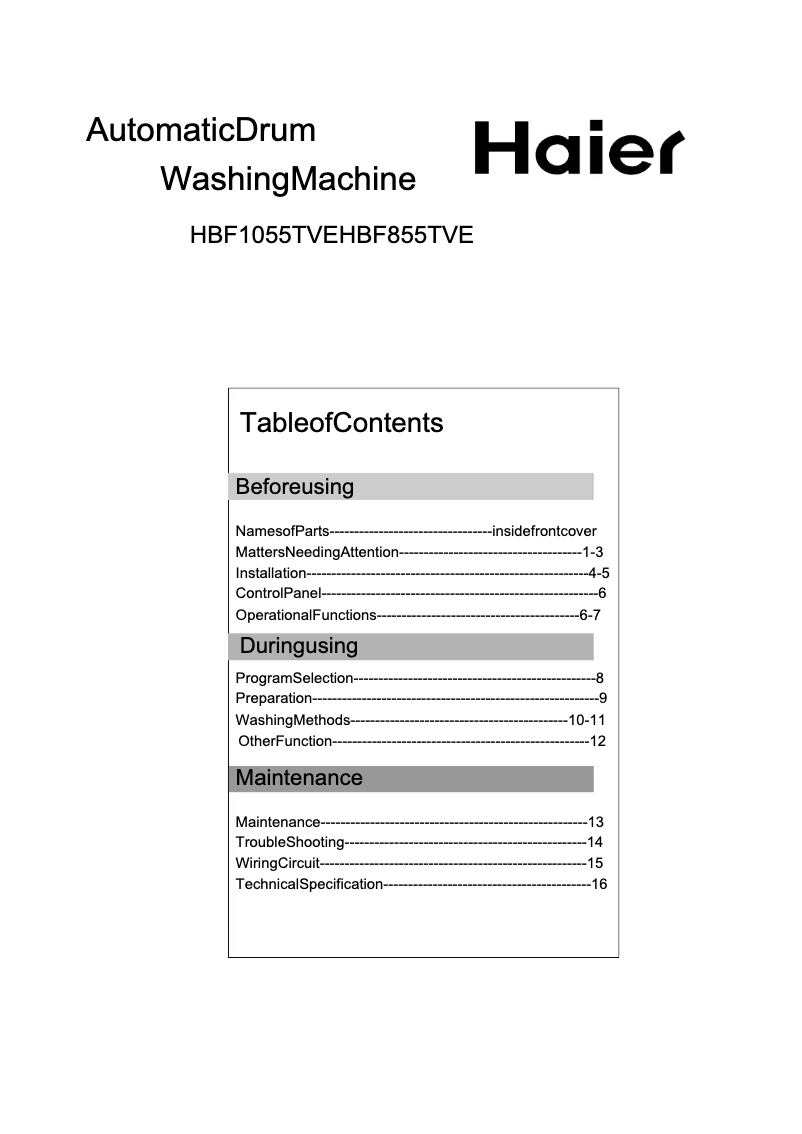 Page 1 de la notice Manuel utilisateur Haier HBF1055TVE