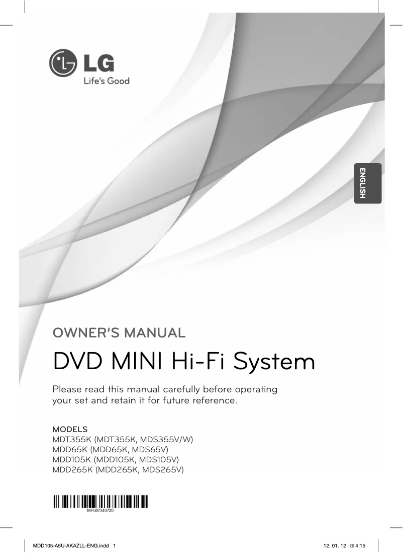 Page 1 de la notice Manuel utilisateur LG MDD105K
