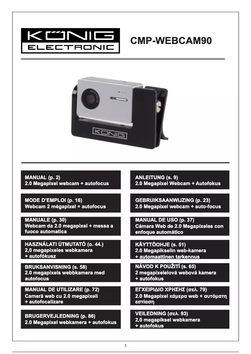 Page n°1 - Manuel utilisateur Konig CMP-WEBCAM90