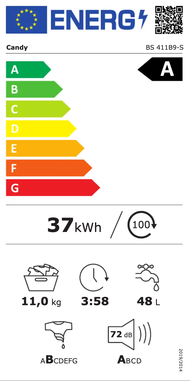 Page n°1 - Label énergétique Candy BS 411B9-S