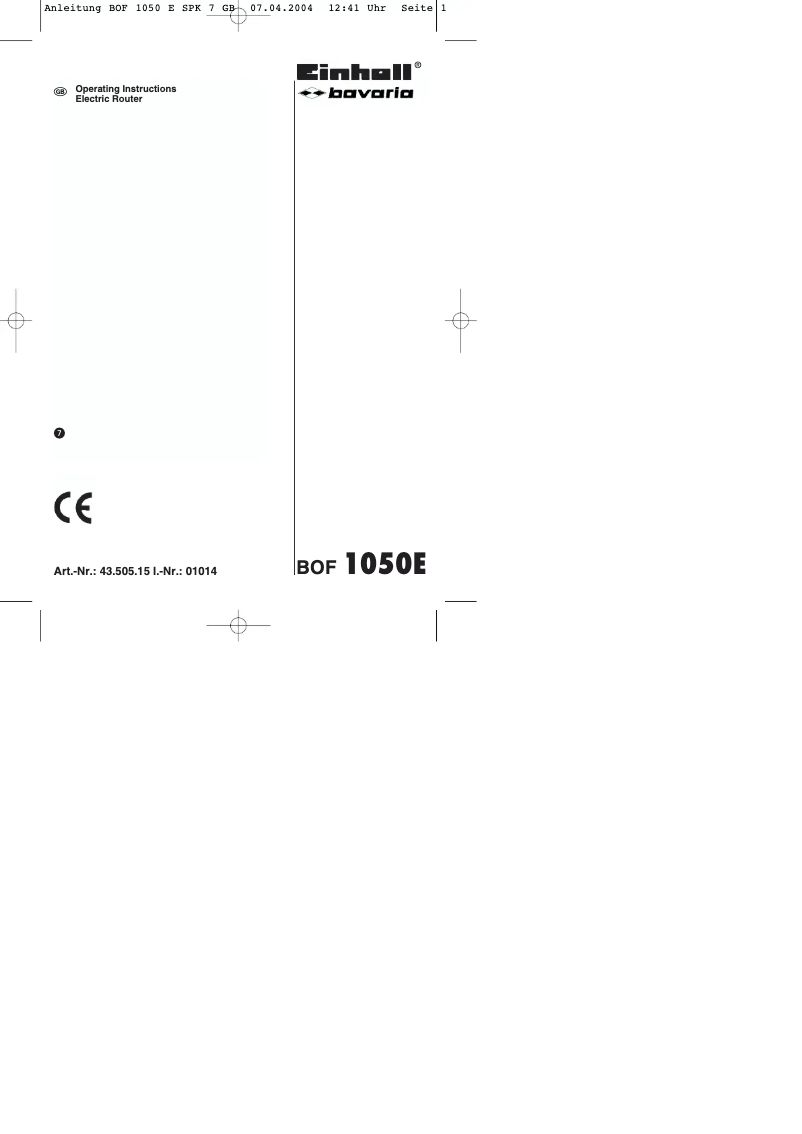 Page n°1 - Manuel utilisateur Bavaria by Einhell BOF 1050 E