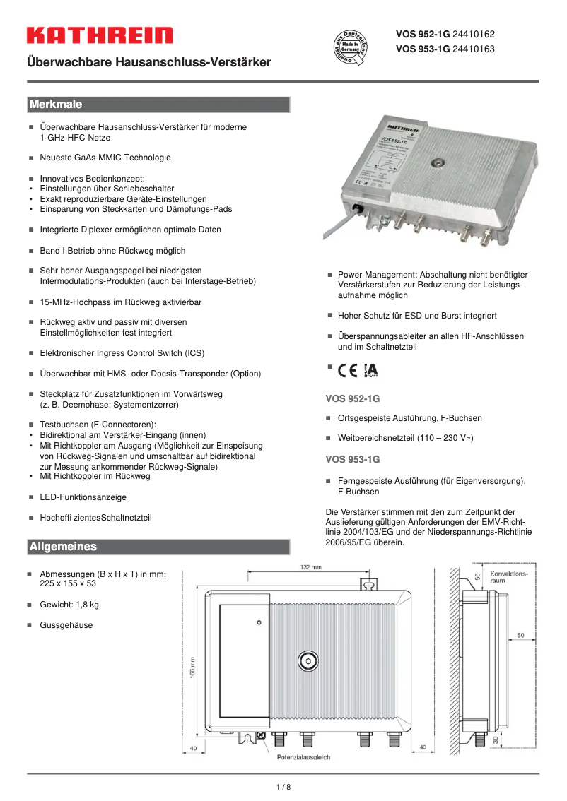 Page 1 de la notice Manuel utilisateur Kathrein VOS 953-1G