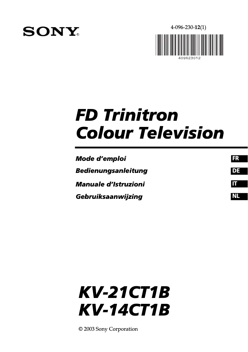 Page 1 de la notice Manuel utilisateur Sony KV-21CT1B