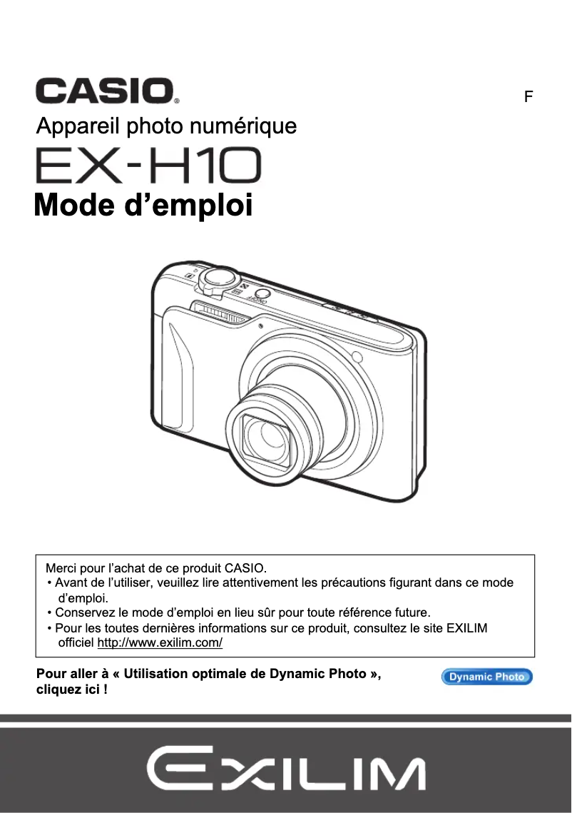 Page 1 de la notice Manuel utilisateur Casio Exilim EX-H10