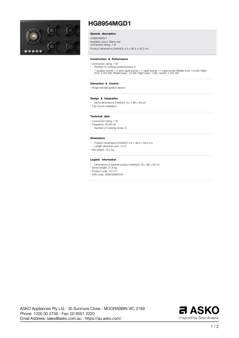 Image de la première page du manuel de l'appareil HG8954MGD1