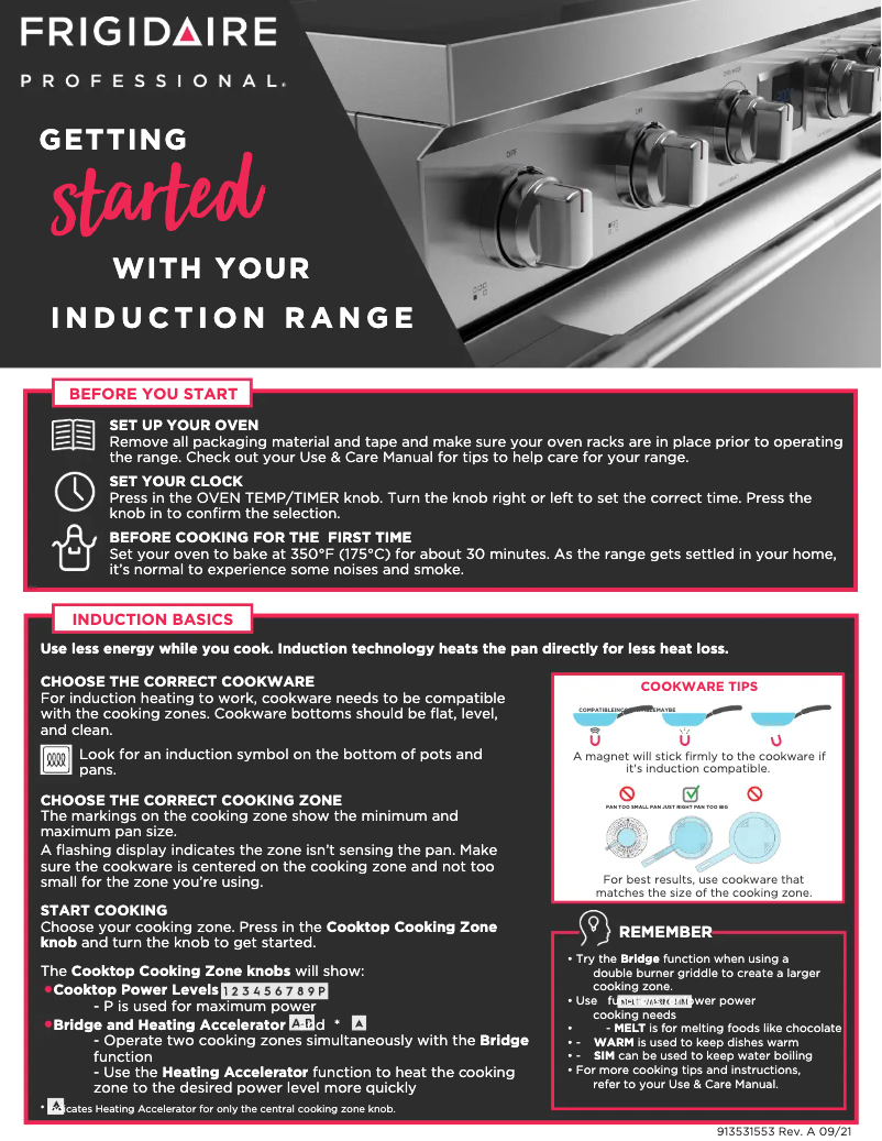 Page n°1 - Guide de démarrage rapide Frigidaire PCFI3670AF