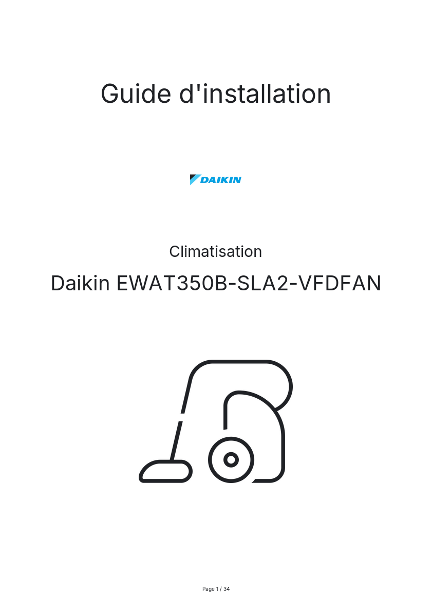 Page n°1 - Guide d'installation Daikin EWAT350B-SLA2-VFDFAN