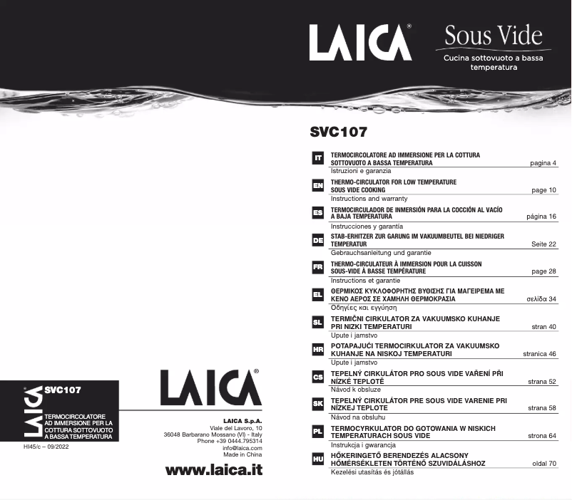 Page 1 de la notice Manuel utilisateur Laica SVC107L