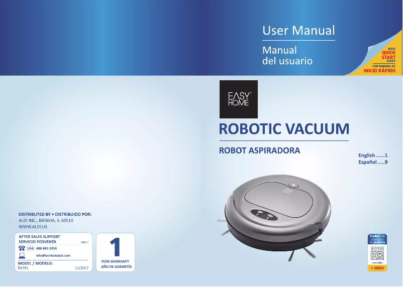 Page 1 de la notice Manuel utilisateur Easy Home Robotic Vacuum RV351