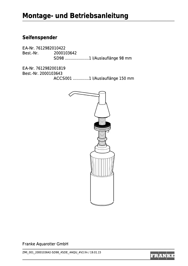 Page n°1 - Manuel utilisateur Franke SD98