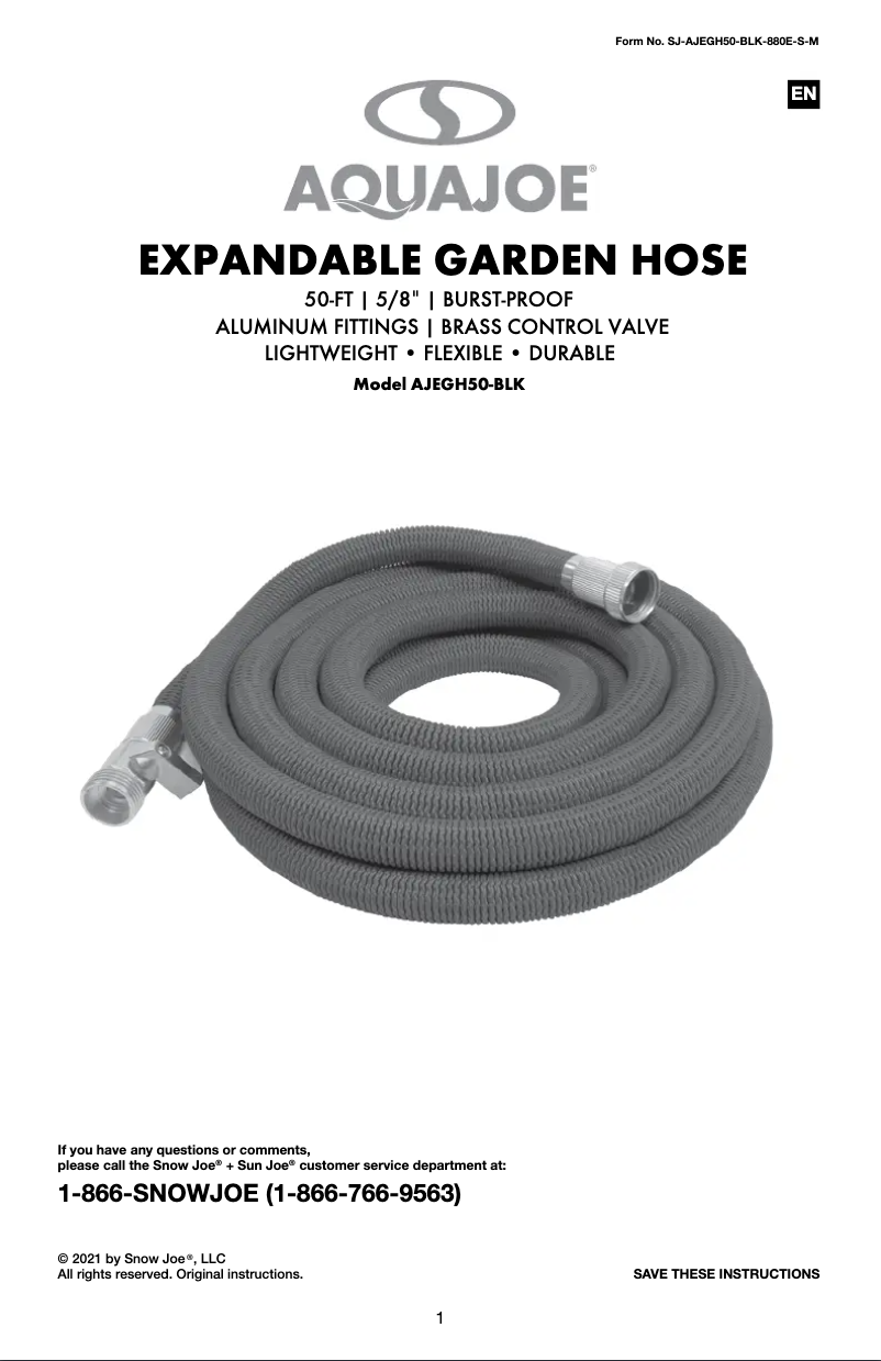 Página 1 del manual Manual de usuario Aqua Joe AJEGH50-BLK
