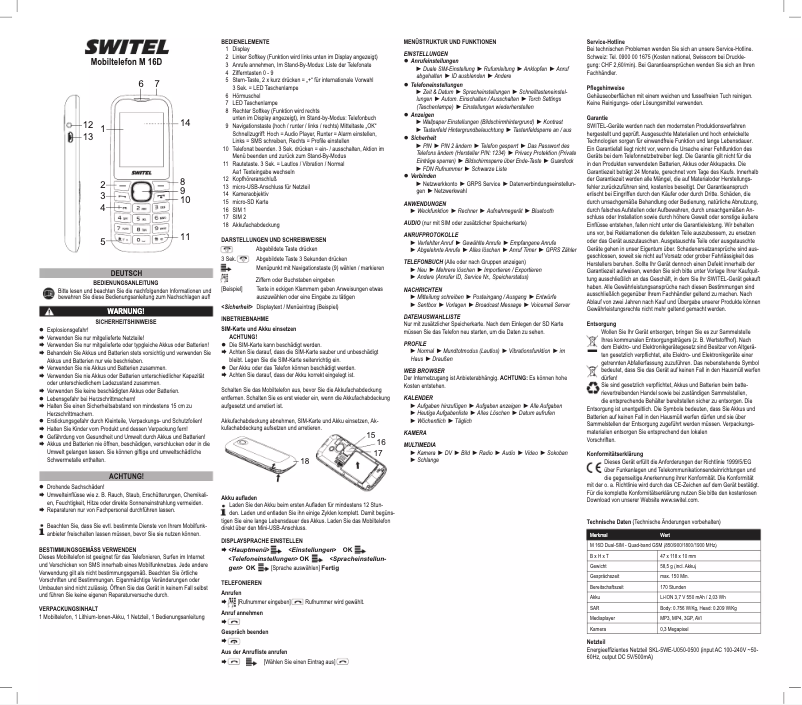 Page 1 de la notice Manuel utilisateur Switel M16D