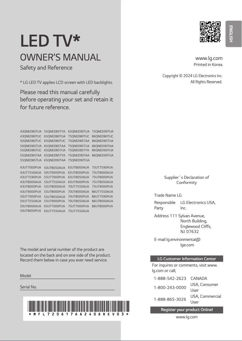 Page n°1 - Manuel utilisateur LG 65UT8000PUA