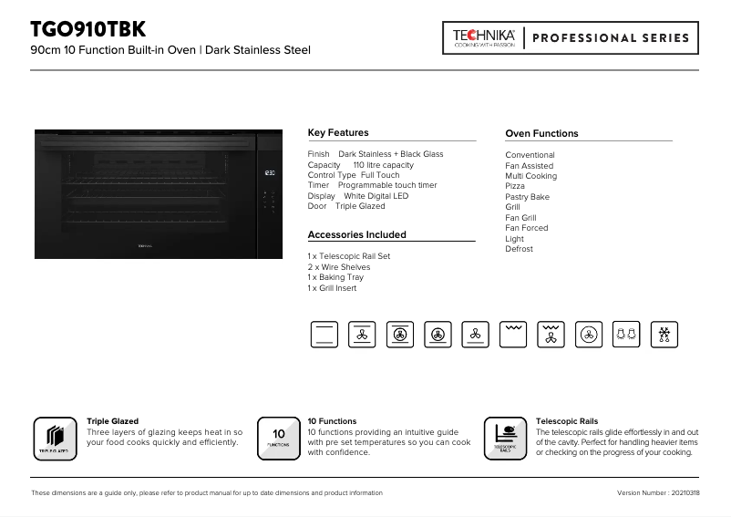 Page n°1 - Fiche technique Technika TGO910TBK
