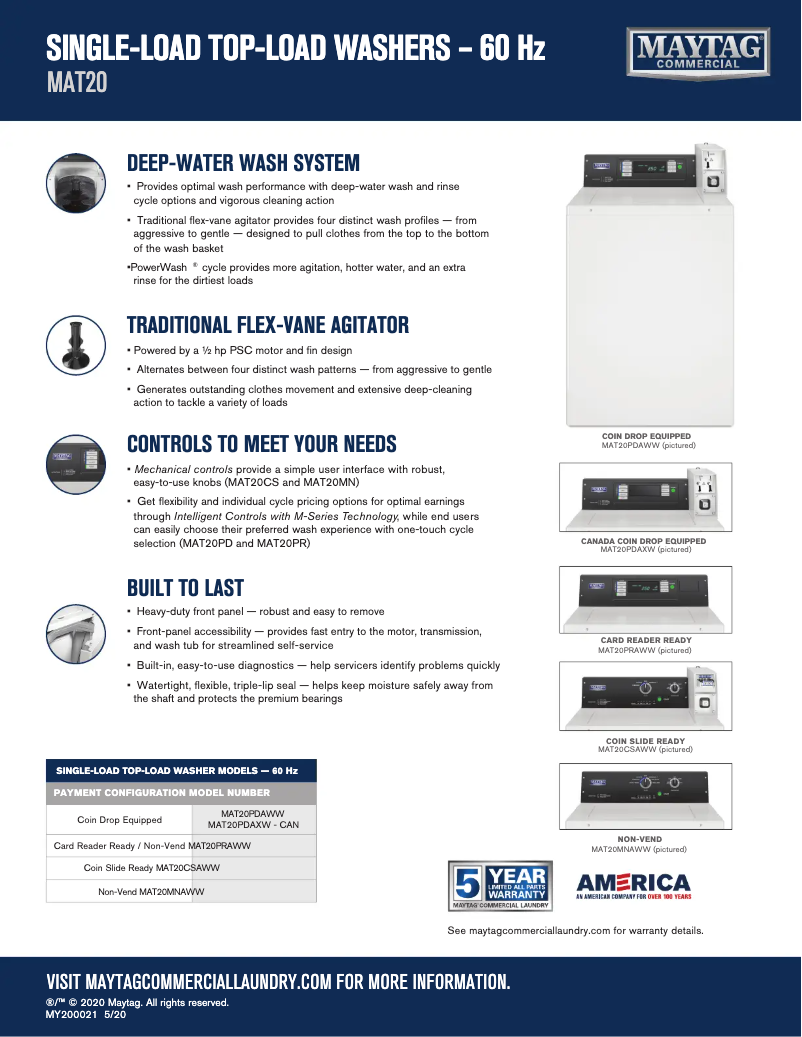 Page 1 de la notice Fiche technique Maytag MAT20PRAWW
