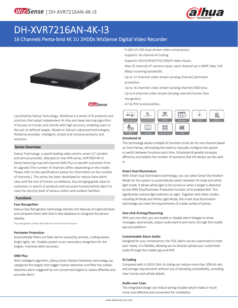 Page n°1 - Fiche technique Dahua Technology XVR7216AN-4K-I3