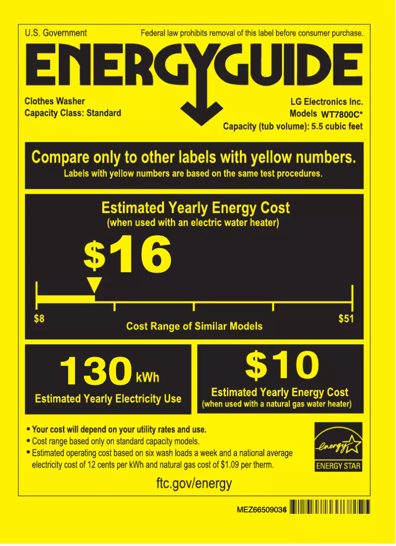 Page n°1 - Label énergétique LG WT7800CV
