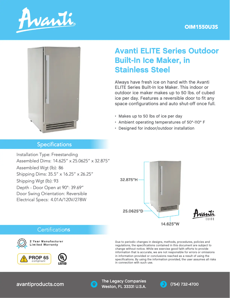 Page n°1 - Fiche technique Avanti OIM1550U3S