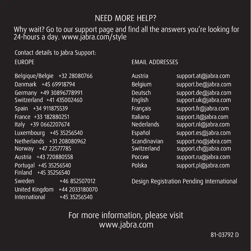 Page n°1 - Manuel utilisateur Jabra Style