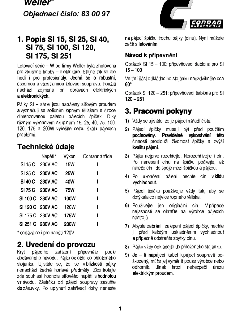 Page 1 de la notice Manuel utilisateur Weller SI 251