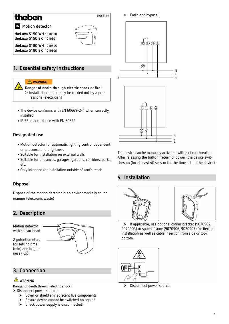 Page n°1 - Manuel utilisateur Theben theLuxa S150 WH