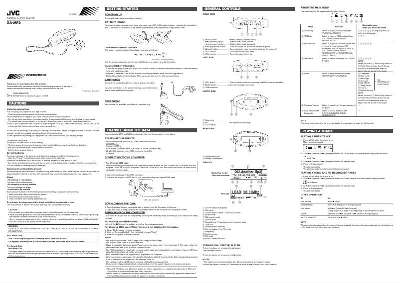 Page 1 de la notice Manuel utilisateur JVC XA-MP2