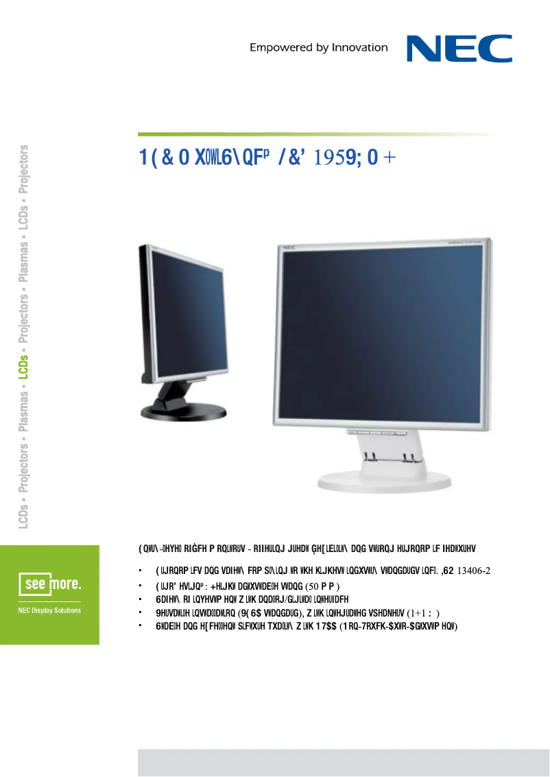 Page 1 de la notice Fiche technique NEC MultiSync LCD195VXM+