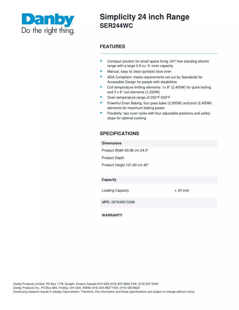 Página 1 del manual Manual de usuario Danby SER244WC