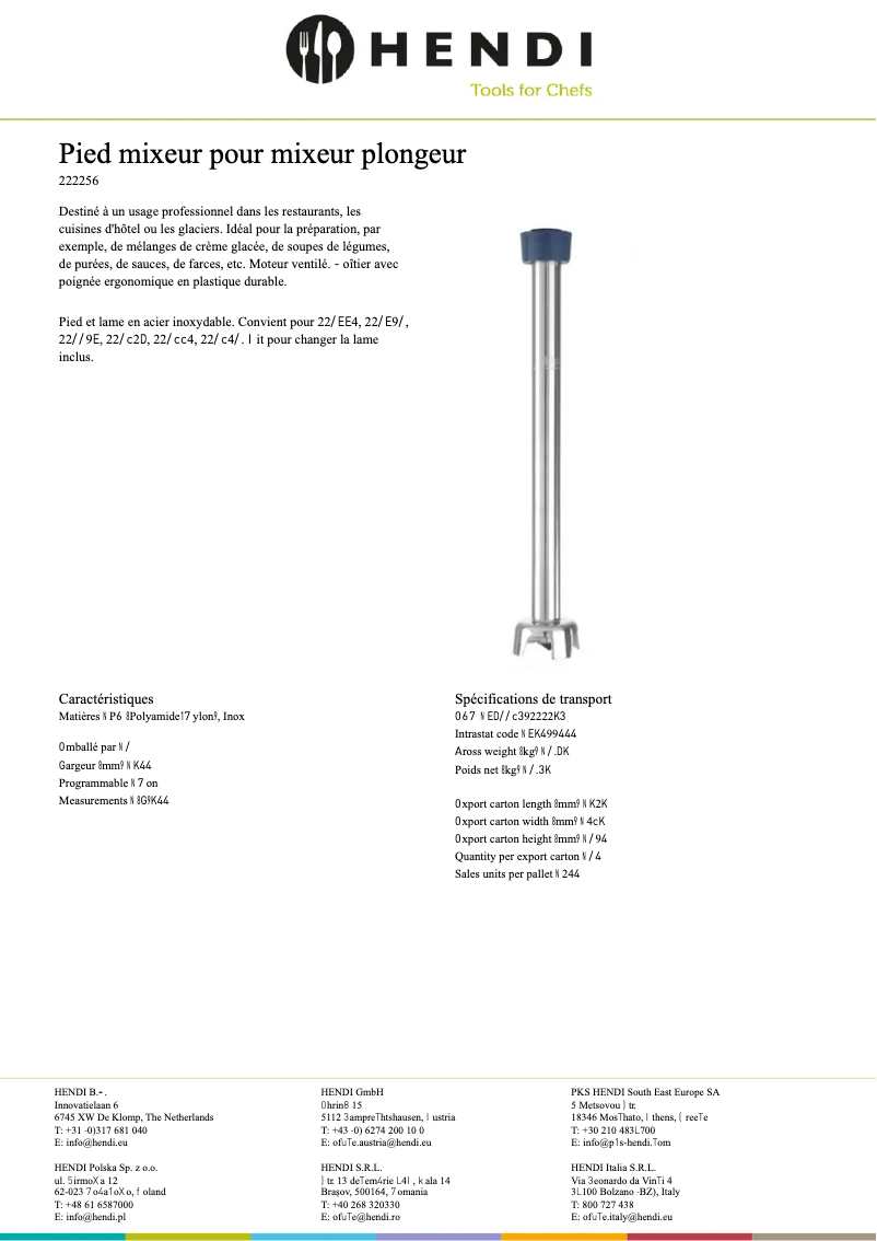Page 1 de la notice Fiche technique Hendi 222232