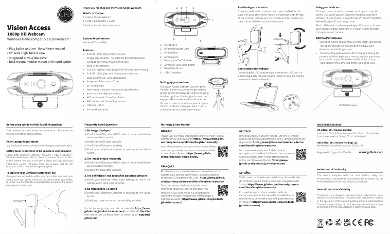 Page 1 de la notice Manuel utilisateur JPL Vision Access