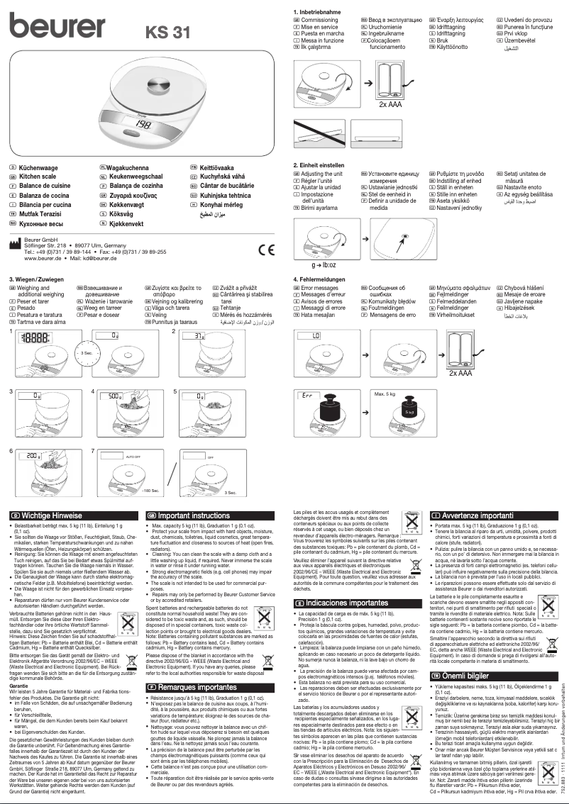 Page 1 de la notice Manuel utilisateur Beurer KS 31