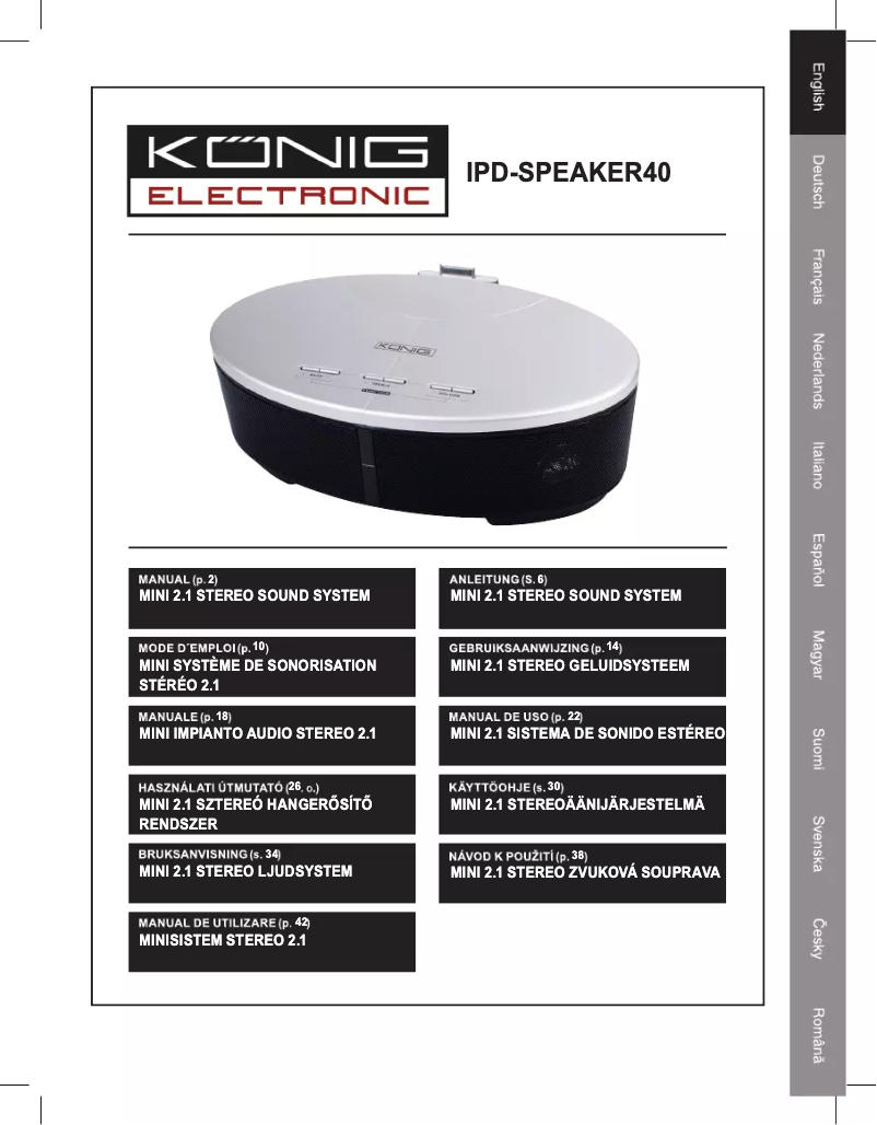 Page n°1 - Manuel utilisateur Konig IPD-SPEAKER40