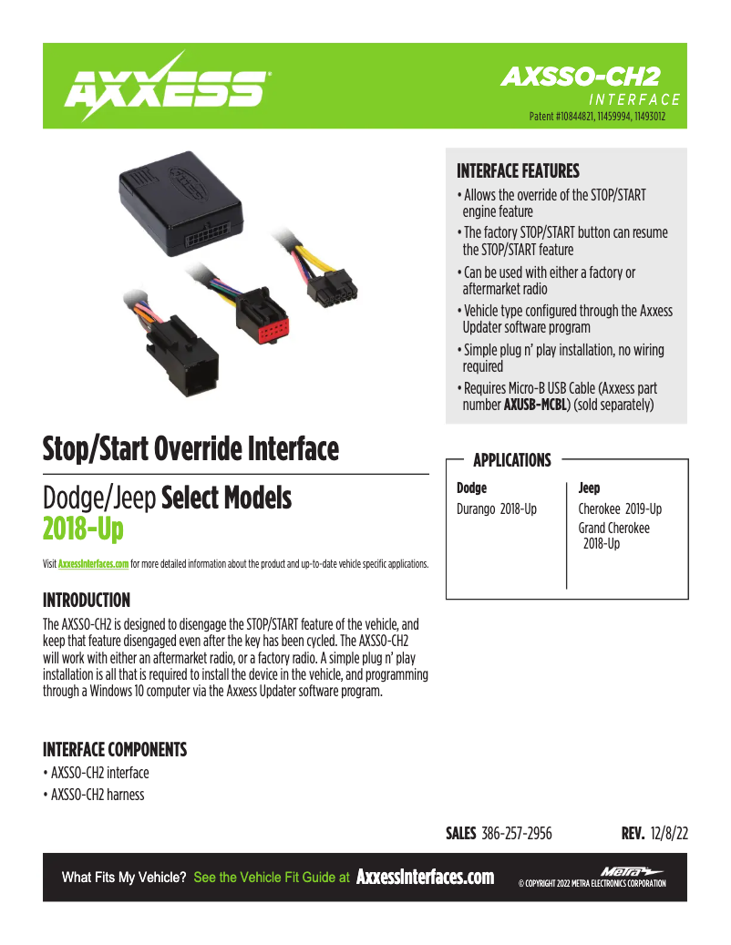 Page 1 de la notice Fiche technique AXESS AXSSO-CH2