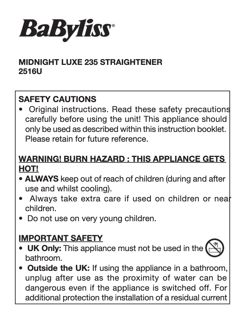 Image de la première page du manuel de l'appareil Midnight Luxe 235 2516U