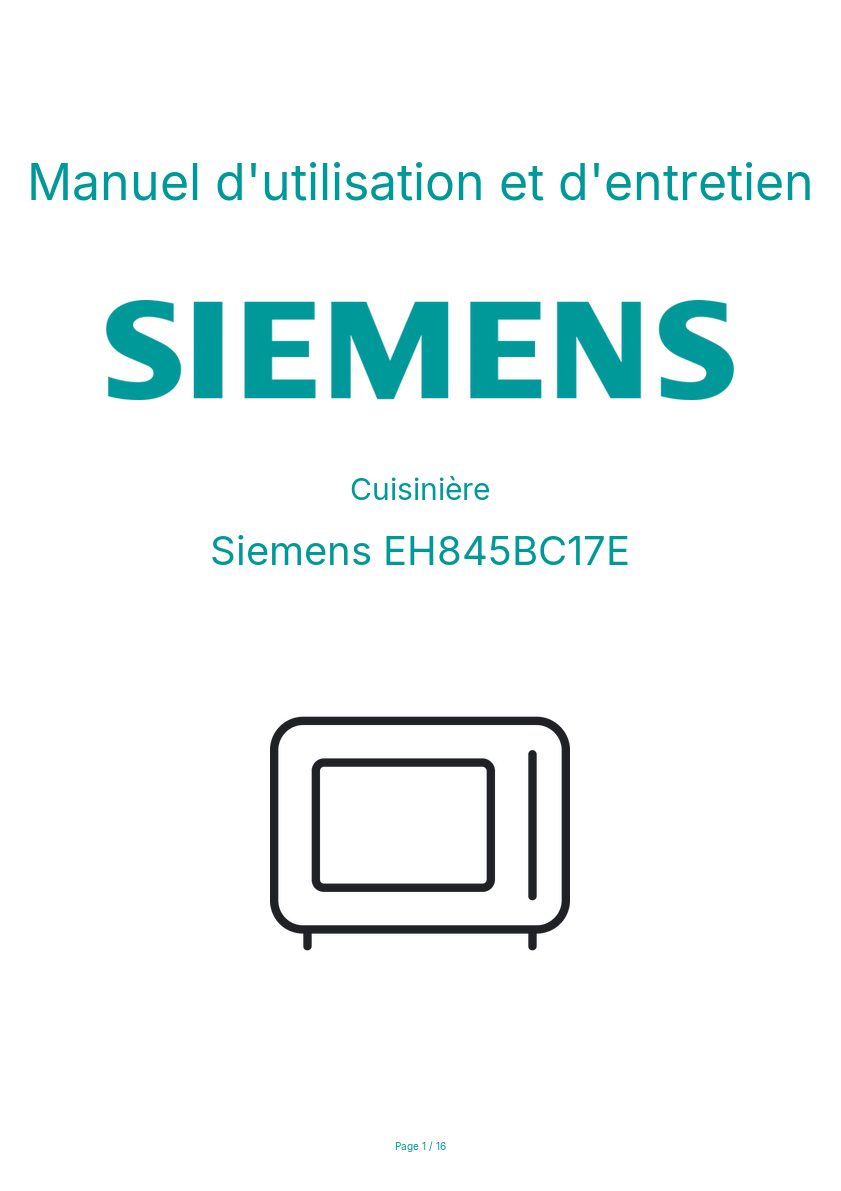 Page n°1 - Manuel d'utilisation et d'entretien Siemens EH845BC17E