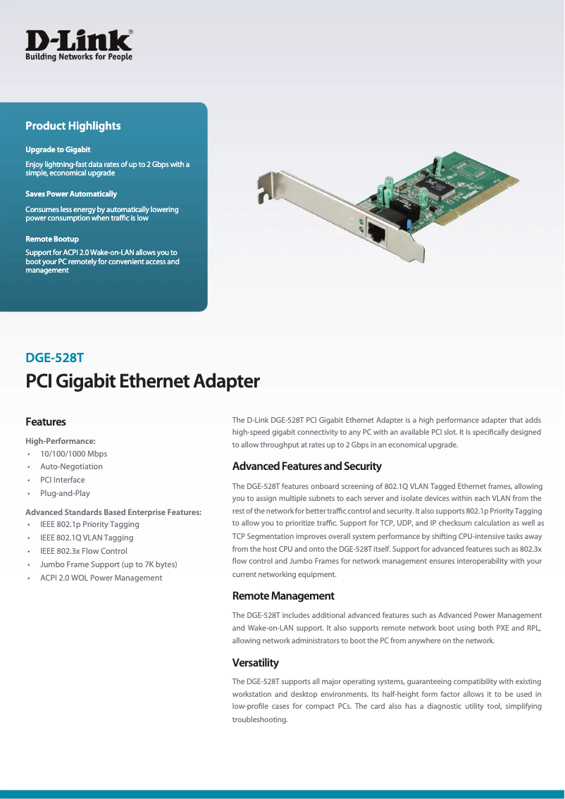Page n°1 - Fiche technique D-Link DGE-528T