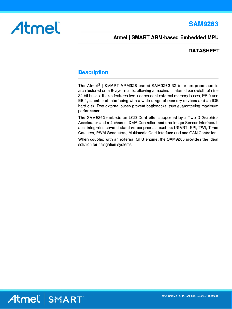 Imagen de la primera página del manual del dispositivo AT91SAM9263
