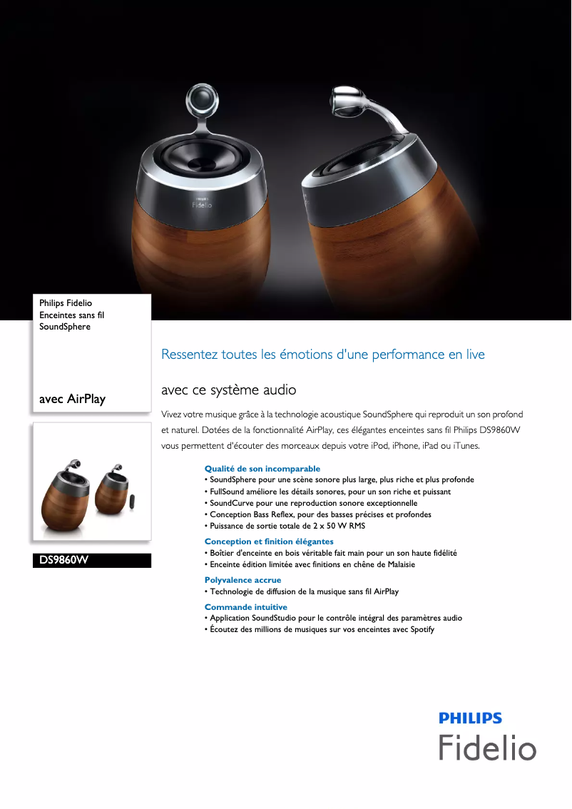 Page 1 de la notice Fiche technique Philips Fidelio DS9860W