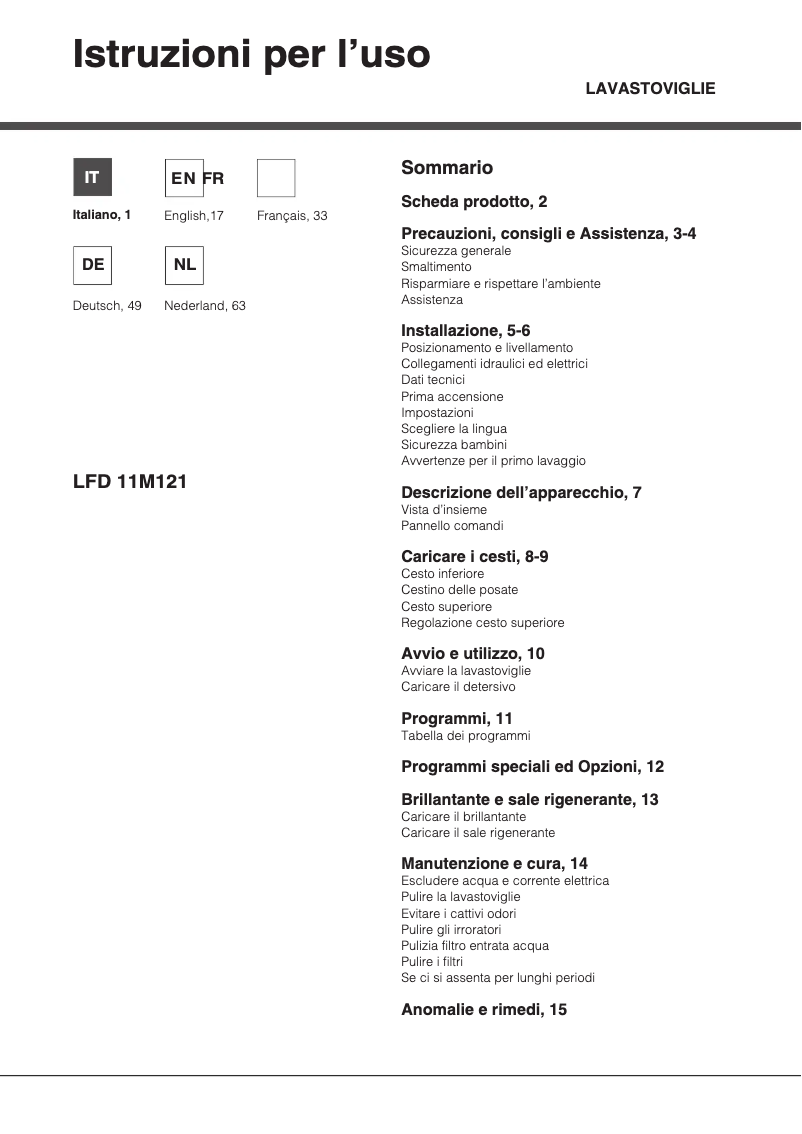 Página 1 del manual Manual de usuario Hotpoint LFD 11M121 CX